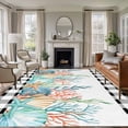 thumbnail image 1 of Coastal Corals Shells Area Rugs 5'x7', Small Throw Rugs for Laundry Room Playroom, Ocean Marine Life Sstarfish Black Plaid Indoor Outdoor Rug Non-Slip Low Pile Carpet Runner Reversible Floor Mats, 1 of 8