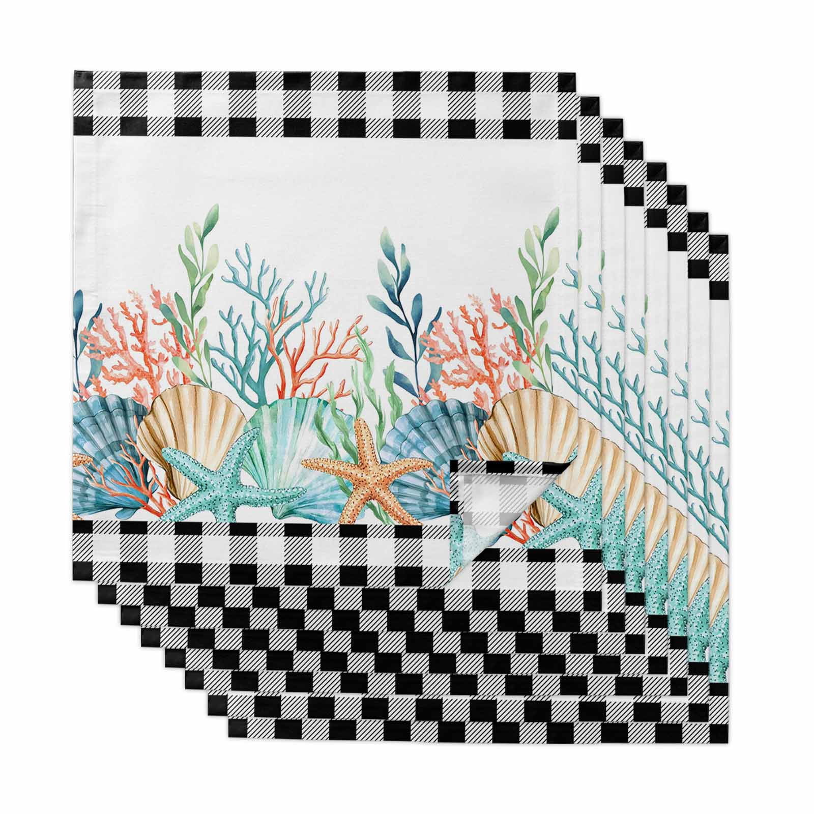 Coastal Corals Shells Cloth Napkins, Ocean Marine Life Sstarfish Black ...
