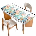 thumbnail image 1 of Coastal Corals Shells Table Cloths for 4 Foot Rectangle Tables, Ocean Marine Life Sstarfish Black Plaid Patio Waterproof Elastic Fitted Tablecloths, Washable Rectangular Table Cover for Camping, 1 of 8