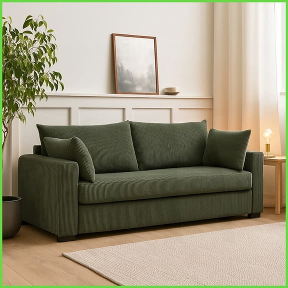 Coastal Corduroy 3-Seat Sofa - Soft Textured Fabric for Living Room Comfort & Beachy Charm