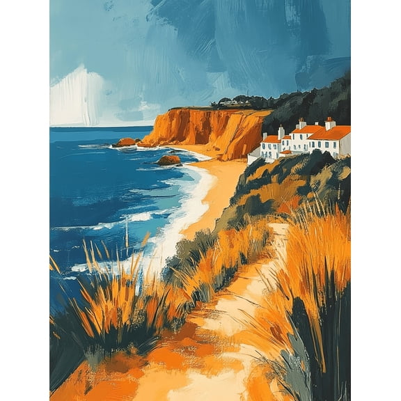 Coastal Cottage Beach Scene Canvas Painting Perfect for Living Room Bathroom Office and Dining Room Decoration.
