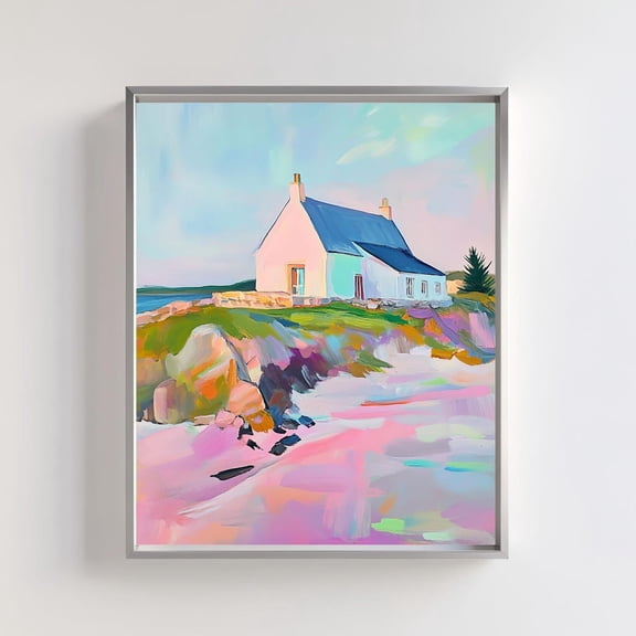 Coastal Cottage Paint, Homely Seaside Landscape, Cottagecore Wall Art, Coastal Color Palette Print, Artful Decorative Seaside Beach Art Wall Art, Modern Wall Decor, 8x12 UNFRAMED