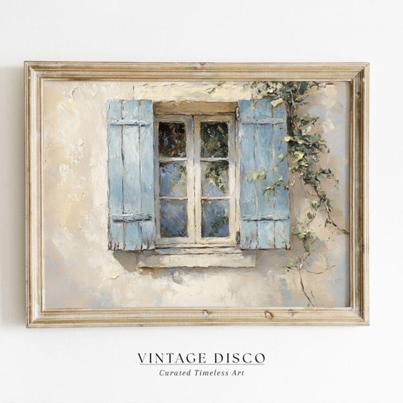 Coastal Cottage Print Blue Shutter Window French Provence Decor