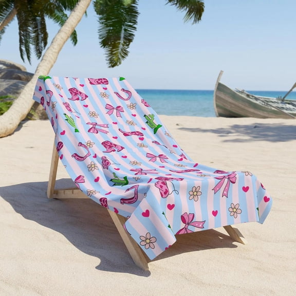 Coastal Cowgi Beach Towel Coquette Western StR1iped Beach Towel Cute Giy Pink B1Ow Rodeo Pool Towel Preppy Bath Towel Summer Aesthetic
