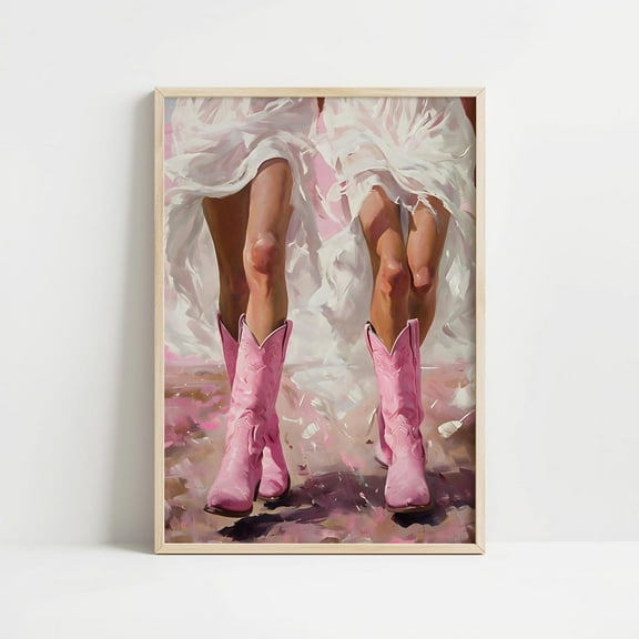 Coastal Cowgirl Art Pink Boots Print Trendy Beachy Decor Cowgirl Dorm Room Wall Art Decor Girly Southwestern Aesthetic Wall Art, Modern Wall Decor, 8x12 UNFRAMED
