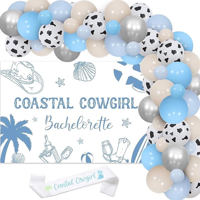 Coastal Cowgirl Bachelorette Party Decoration Backdrop Sash Balloon Garland Arch Kit for Coastal Cowgirl Nautical Beach Last Toast on The Coast Bachelorette Bridal Shower Party Decoration
