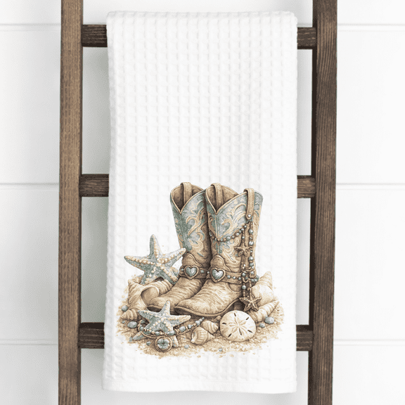 Coastal Cowgirl Boots Teal Western Microfiber Kitchen Towel 1 Count