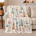 thumbnail image 1 of Coastal Cowgirl Boots with Seashells Starfish Palm Leaves and Tassels, Boho Western Art for Cowgirl Style Fans, Soft Flannel Blanket for Bedroom and Dorm, Housewarming Gift, Home Decor, 1 of 8
