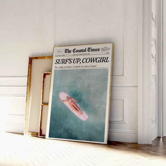 Coastal Cowgirl Decor Newspaper Print Trendy Wall Art New York News Western Vintage Bar Cart Retro Unframed Paper Print
