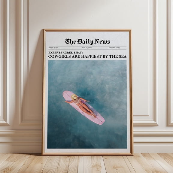 Coastal Cowgirl Newspaper Poster Surf Girl Poster Poster Decor For Living Room Bedroom, Unframed Poster Size 8x12 F03.1.14l2024