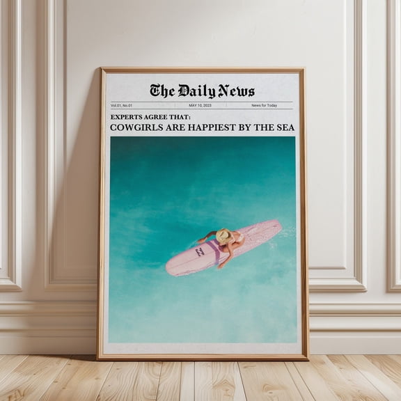 Coastal Cowgirl Newspaper Poster Surfing Wall Art Poster Decor For Living Room Bedroom, Unframed Poster Size 8x12 F03.1.14l1917