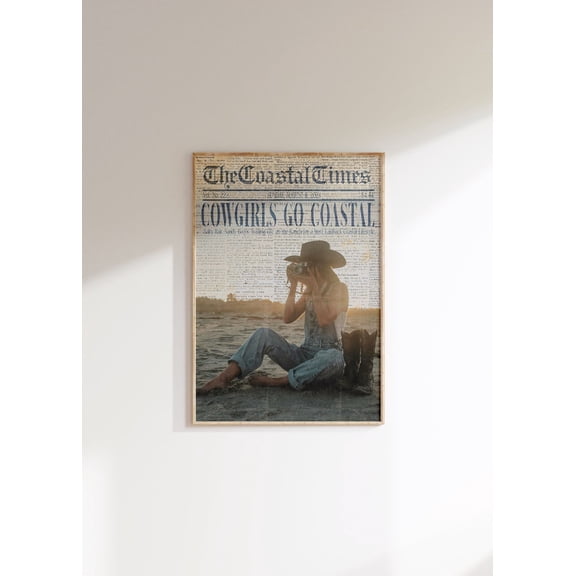Coastal Cowgirl Newspaper Print Western Beach Wall Art Unframed Paper Print