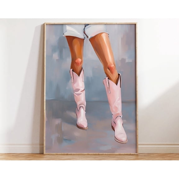 Coastal Cowgirl Poster, Boots Trendy Print, Preppy Cowgirl Dorm Room Decor, Girly, Pink Retro Western Wall Art Wall Art, Modern Wall Decor, 8x12 UNFRAMED