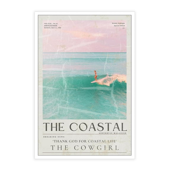 Coastal Cowgirl Poster Travel Seascape Surfer Sports Wild West Surfing Art Summer Tropical Ocean Beach Seaside Neutral Prints For Home Bedroom Dorm Wall Deco