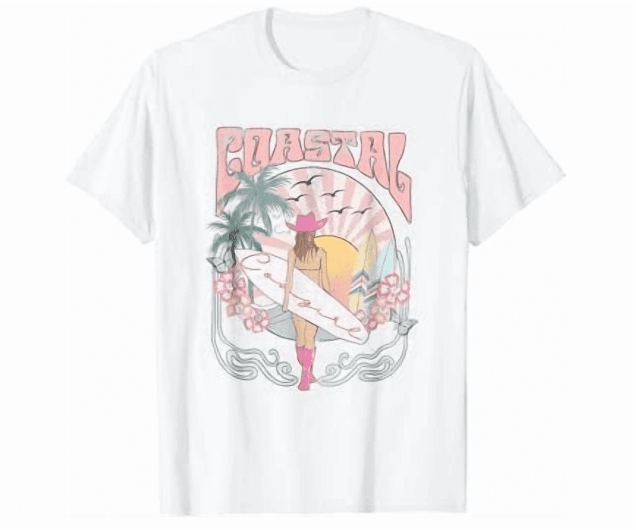 Coastal Cowgirl Surf Beach Shirt WHITE Unisex S-5XL Hot Trending Shirt, Vintage Birthday Gift