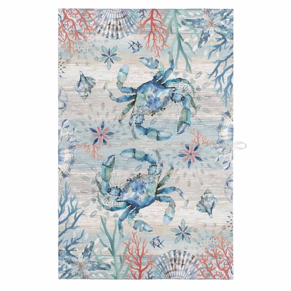 Coastal Crab 1 Pack Kitchen Towel, Water Absorbent Dish Towel, Nautical Beach Ocean Conch Coral Starfish Decorative Hand Towels - Quick Drying Cloth for Cooking Baking, 18x28 Inch