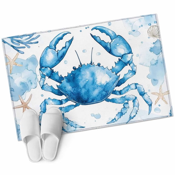 Coastal Crab Bathroom Mat 2x3 FT, Non Slip Small Kitchen Mat, Summer Beach Starfish Coral Nautical Washable Soft Backed Front Door Throw Rug Non-Shedding Indoor Outdoor Doormat for Entryway Sink