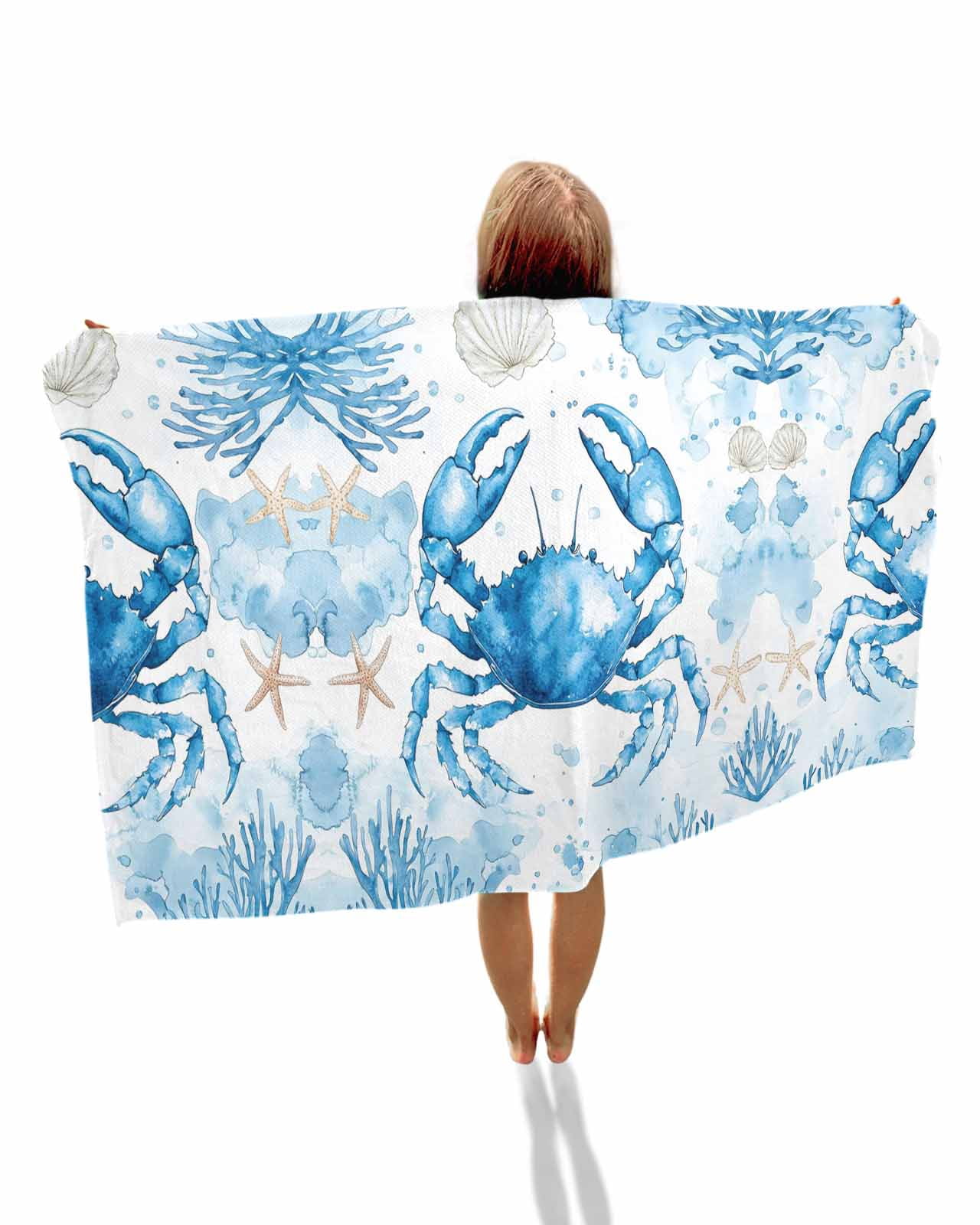 Coastal Crab Beach Towels Oversized Super Absorbent, Summer Beach Starfish Coral Nautical Lightweight Bath Towel Quick Dry Sets For Bathroom/Pool/Rv Camping/Beach Play/Gym Room/Picnic 35"x70"