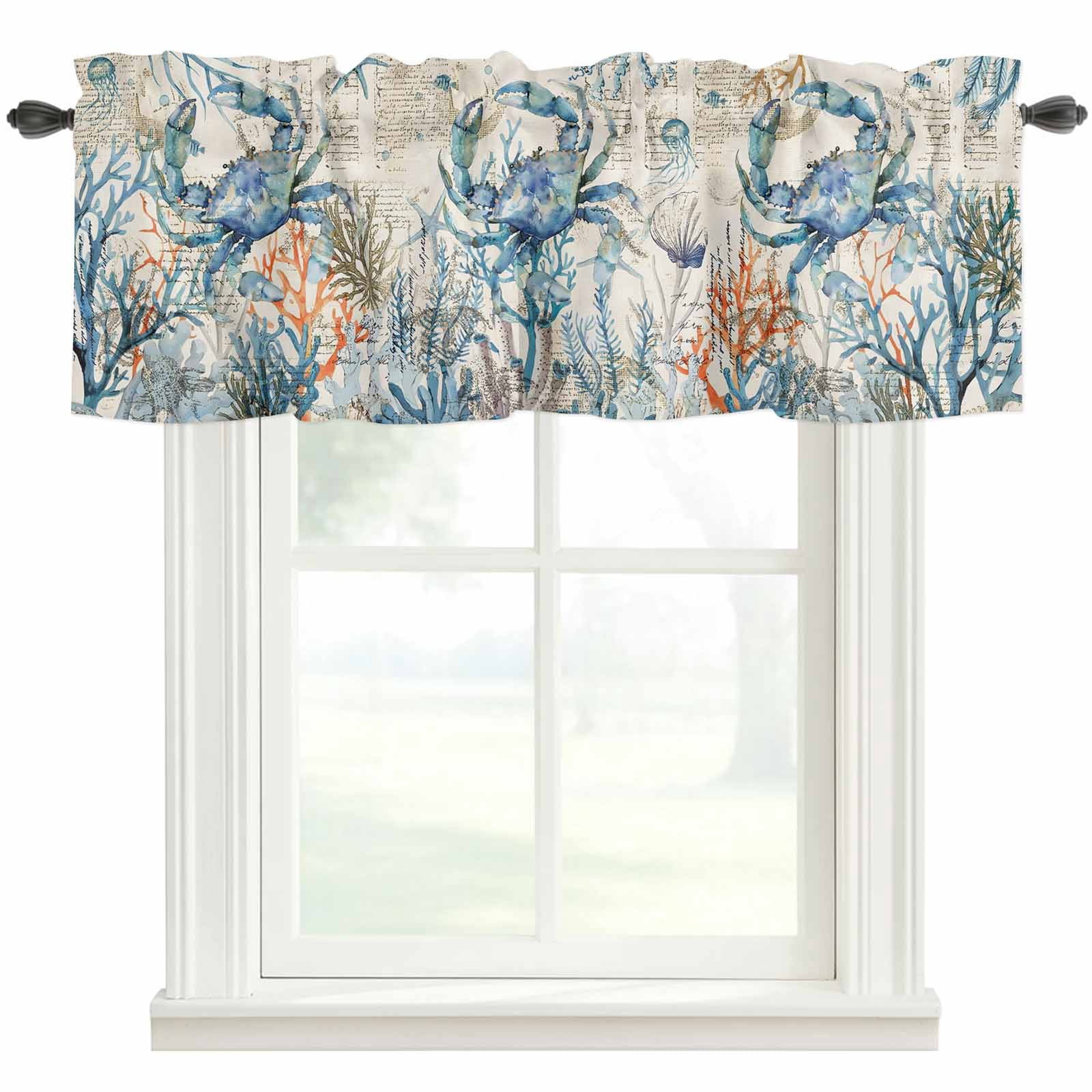 Coastal Crab Farmhouse Short Window Curtain Valances, Vintage Summer ...