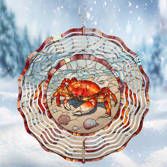 Coastal Crab Sea Ocean 3D Wind Spinner Sublimation Stainless Steel Kinetic Decor