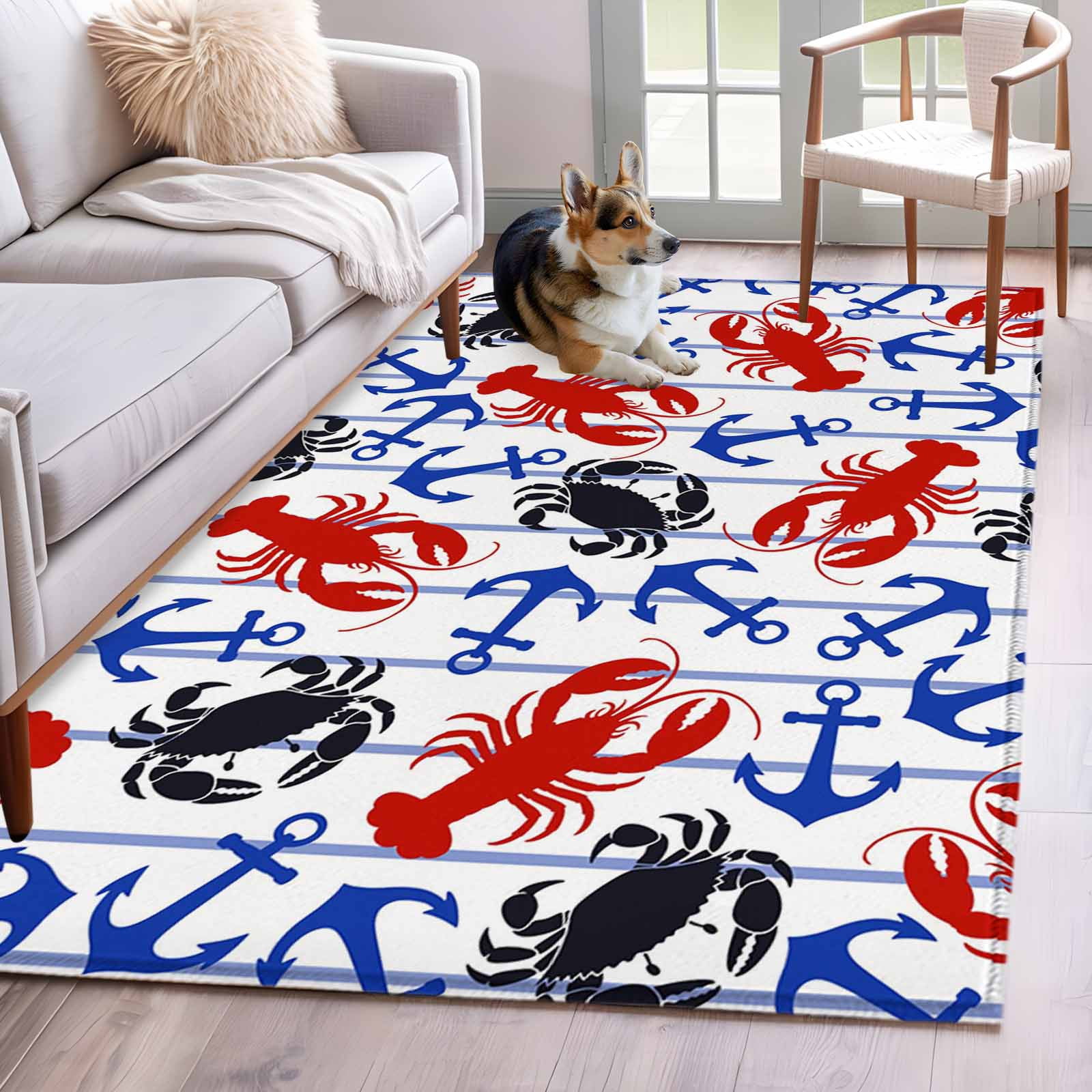 Coastal Crabs Area Rugs 3'x5', Washable Small Throw Rugs for Living ...