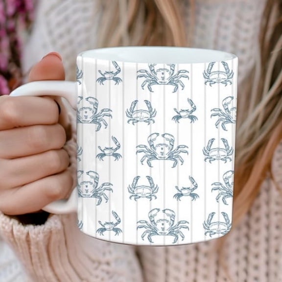 Coastal Crabs Ceramic Mug, Beach House Coastal Kitchen Home Dr, Beach Theme Gifting Ideas, Blue Crabs Coffee Cup oz oz.