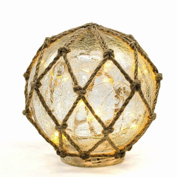 Coastal Cracked Glass Ball Night Light 6" Nautical Decor