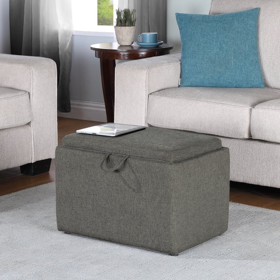 Coastal Craftsman Accent Storage Ottoman with Reversible Tray, Upholstered in Fabric or Vegan Leather, Hidden Storage, Comfortable Seating, Easy Assembly