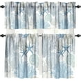 thumbnail image 1 of Coastal Curtain Valance Treatment Tires,Nautical Summer Starfish Coral Shells Blue Beach Kitchen Window Curtain Valance 3 Piece Rod Pocket Home Decor Treatment Tires 54x18in+27x36in x2 inch, 1 of 6