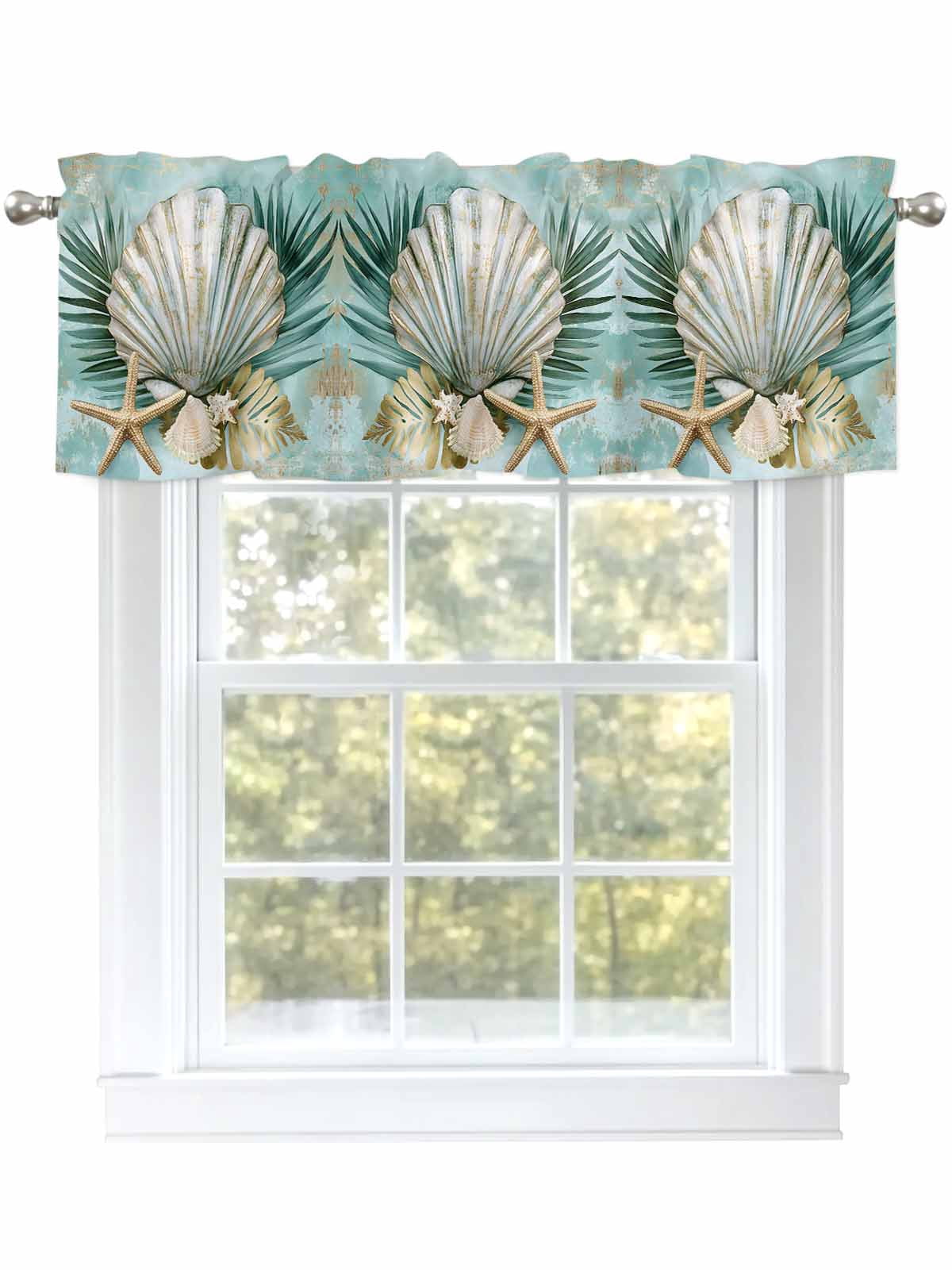 Coastal Curtain Valances for Windows, Vintage Botanical Beach Starfish ...