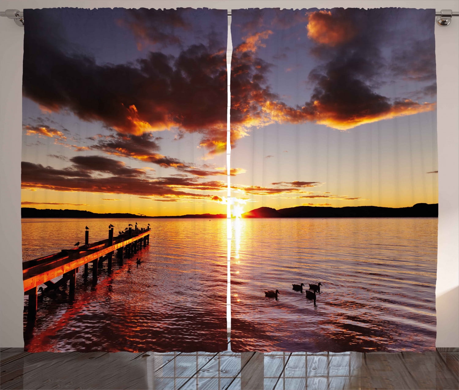 Coastal Curtains 2 Panels Set, Lake Rotorua Dramatic Sunrise North