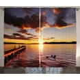 thumbnail image 1 of Ambesonne Coastal Curtains 2 Panel Set, Lake Rotorua at Sunrise, 108" x 108", Yellow Red Black, 1 of 3