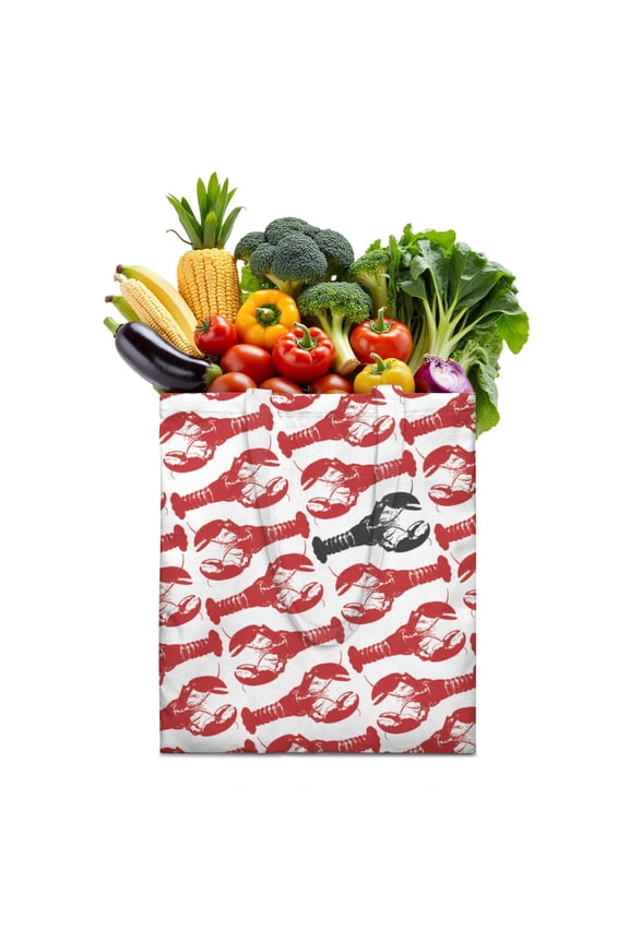 Coastal Cute Canvas Tote Bag with Lobster and Seafood Marine Life Pattern, Durable Eco-Friendly Reusable Shopping Tote, Lightweight Foldable Handbag for Daily Use & Vacation