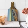 thumbnail image 1 of Coastal Cutting Board, Sandy Calm Beach Ocean Waves Tranquil Seashore Setting Sun, Decorative Tempered Glass Cutting and Serving Board, Wine Bottle Shape, Pale Yellow Pale Brown, by Ambesonne, 1 of 1