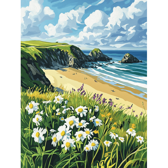Coastal Daisy Beach Canvas Wall Art Perfect for Living Room Bedroom Bathroom Office and Hallway Decoration.