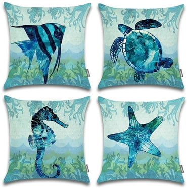 Coastal Decor Nautical Theme Throw Pillow Covers 18x18inch,Outdoor Ocean Sea Decorative Pillowcase for Home Couch and Patio
