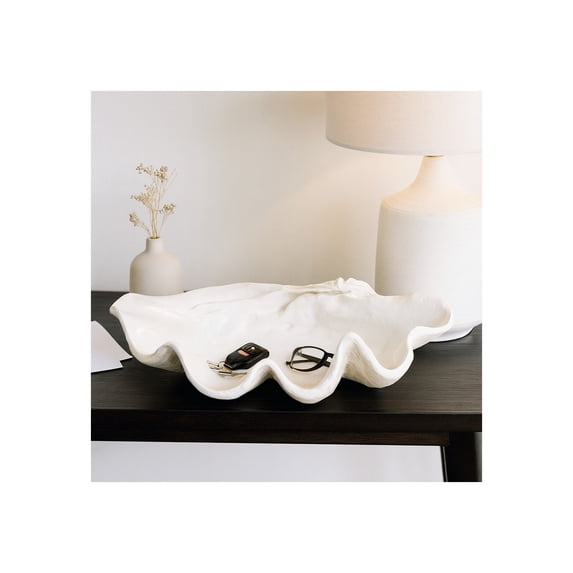 Decorative Clam Shell Bowl for Coffee Table Decor - Costal Inspired Bowl for Centerpiece Table Decorations or Home Decor - Elegant Kitchen Counter Decor, Key Holder, or Candy - 9", Ivory & Tan