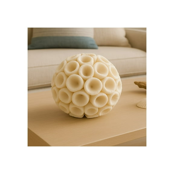 Coastal Decorative Orb - Textured Coral-Inspired Polyresin Accent - Nautical Tabletop Decor for Home, Office, Living Room, Bedroom - Coral Sphere - 5" Ivory & Tan