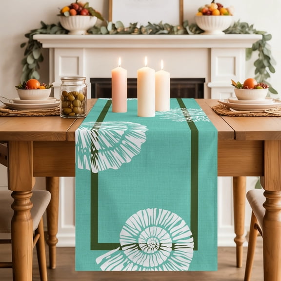 Coastal Dining Table Runner, Starfish Shell Coral Rustic Turquoise Washable Table Runners Kitchen Coffee Table Center Decor for Home Party Holiday Wedding 13 x 70 Inches