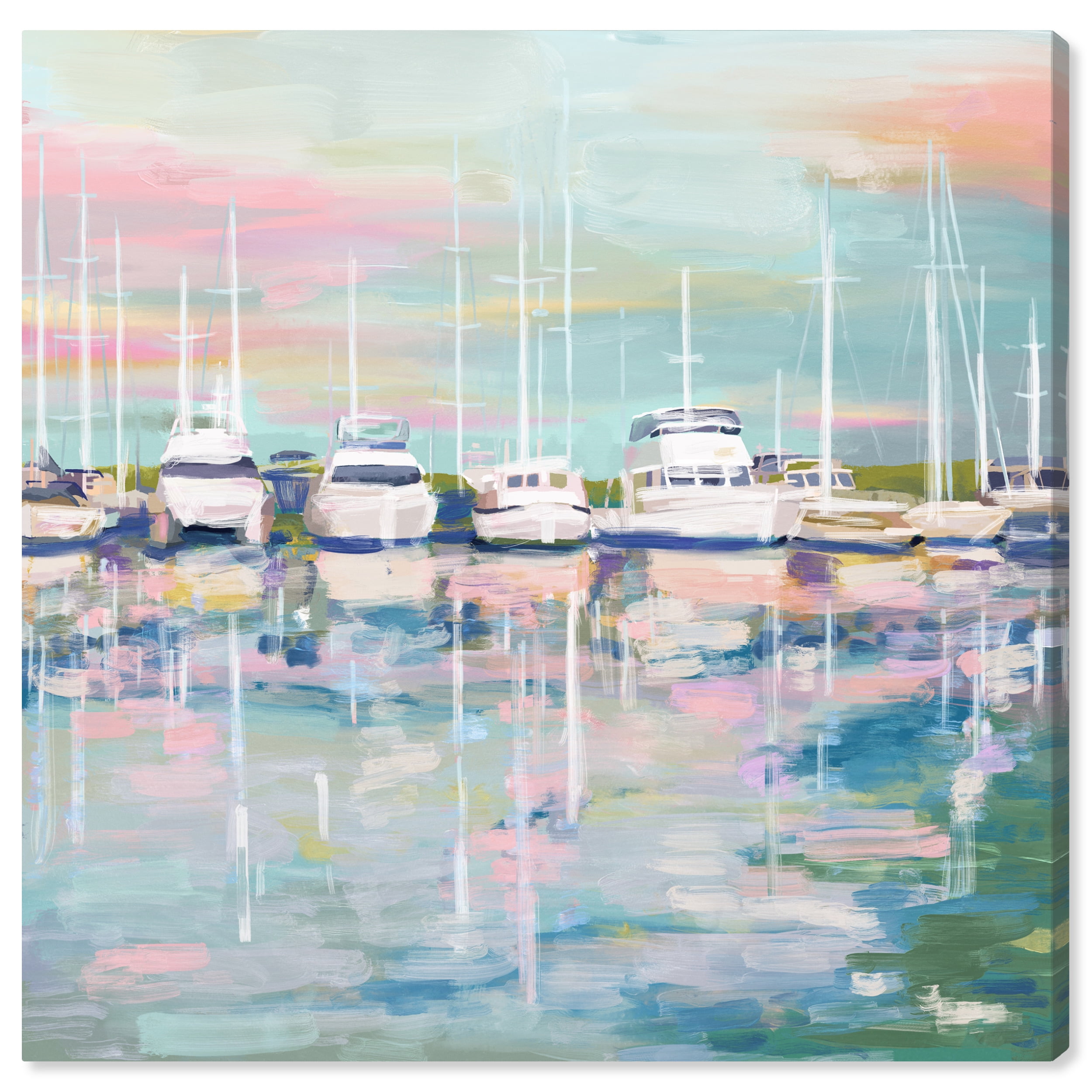 Coastal Dock Sailing Boats Canvas Wall Art, 12" x 12"