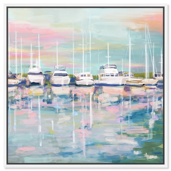 Coastal Dock Sailing Wall Art Canvas Wall Art by Art Remedy, White Floater Frame, 31" x 31"