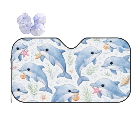Coastal Dolphin Pattern Car Windshield Sun Shade Universal Fit Auto Sun Visor Protector