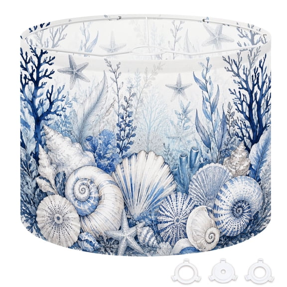 Coastal Drum Lampshades 13"x13"x10" Blue Underwater Nautical Seashells Coral Light Shade for Table Lamps Floor Lamp Shades Replacement Assembly Required