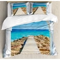 thumbnail image 1 of Coastal Duvet Cover Set, View from an Open Window Curve on the Sea with a Quay Wooden Coastline, Decorative 3 Piece Bedding Set with 2 Pillow Shams, Queen Size, Aqua Cream Blue, by Ambesonne, 1 of 3