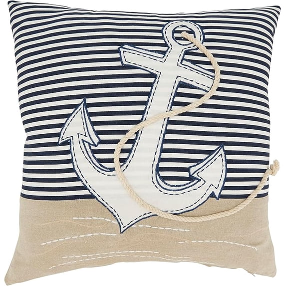 Coastal Embroidered Anchor Poly Filled Pillow