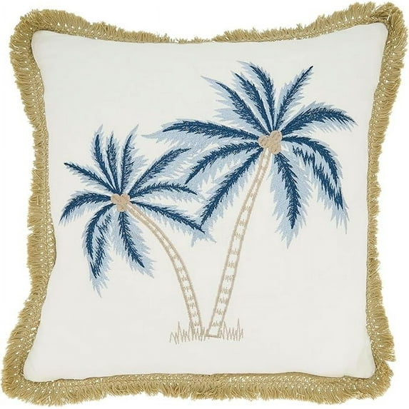Coastal Embroidered Palm Tree Pillow Cover
