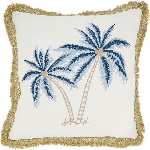 Coastal Embroidered Palm Tree Poly Filled Pillow