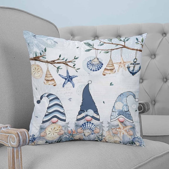 Coastal Eucalyptus Decorative Pillowcase 20''x20'', Vintage Ocean Blue Gnomes Starfish Leaf Throw Pillow Covers Soft Cushion Case for Couch Sofa Bedroom Living Room, Pillowcase Boho Decor