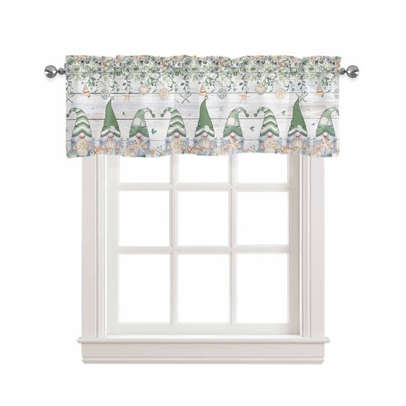 Coastal Eucalyptus Leaf Kitchen Valances for Windows Farmhouse Linen Window Valance Curtain for Living Room Window Treatment Sage Green Gnomes Starfish Valance Rod Pocket Topper Drape, 42 x 18 Inch