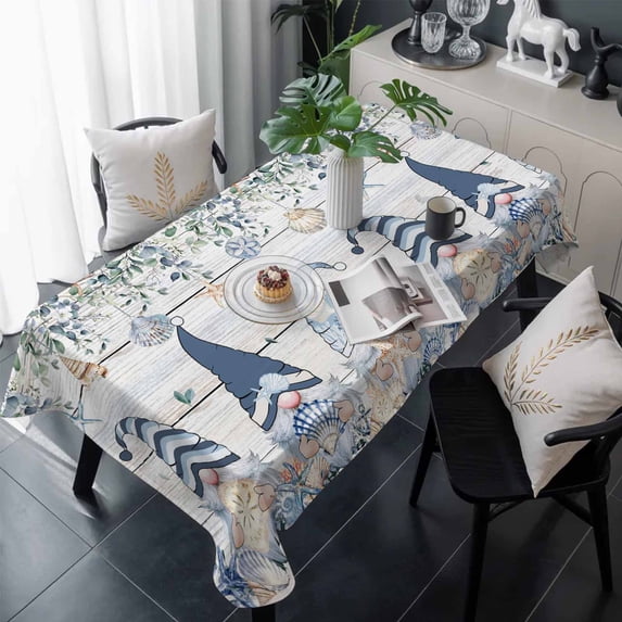 Coastal Eucalyptus Leaf Table Cloth Waterproof Tablecloths, Ocean Blue Gnomes Starfish Wood Grain Tablecloth Dining Table Cover for Kitchen Party Tabletop Outdoor, Rectangle Tablecloth 60x120 Inch